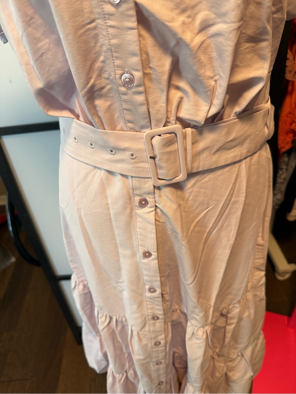 LENU Belted Tiered Shirt Midi Dress NWT | Size Large | Lavender | Designer - Picture 5 of 7